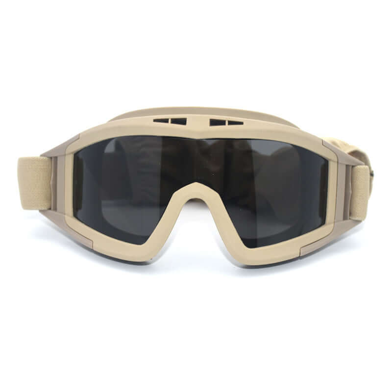 Desert Grasshopper Tactical Goggles with full rim frame, sports style, PC material, and dark lenses.