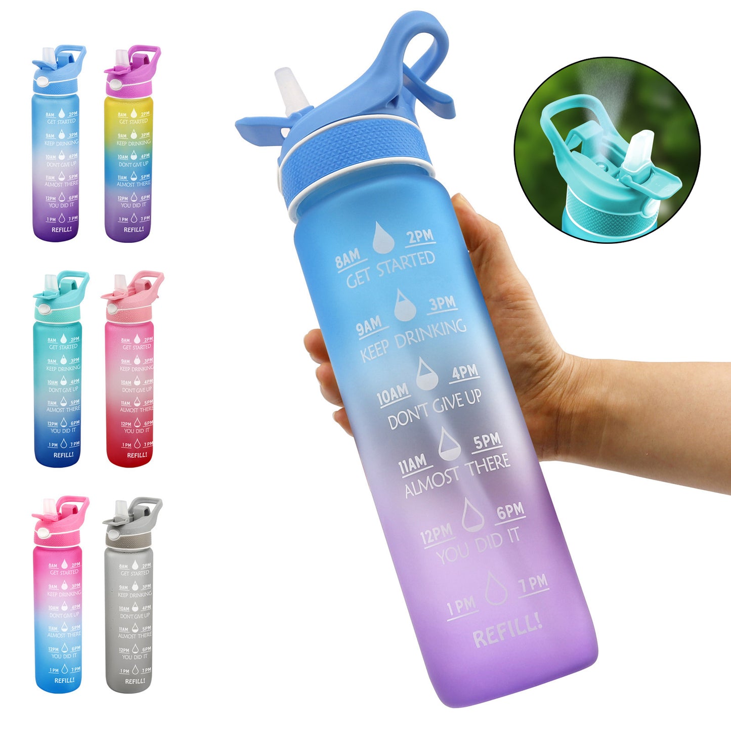 Sports Water Bottle 1000ml Bounce Cover Straw