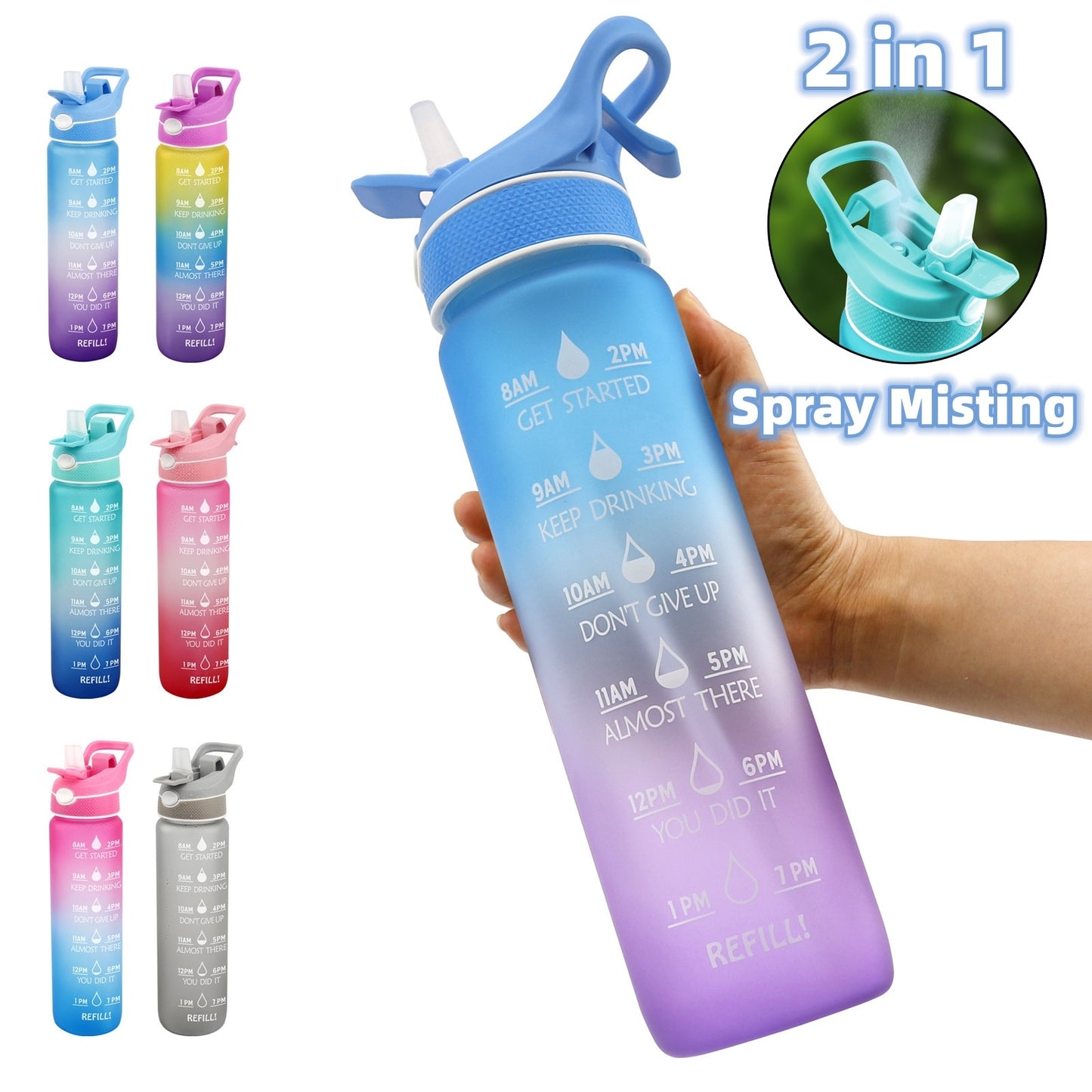 Sports Water Bottle 1000ml Bounce Cover Straw
